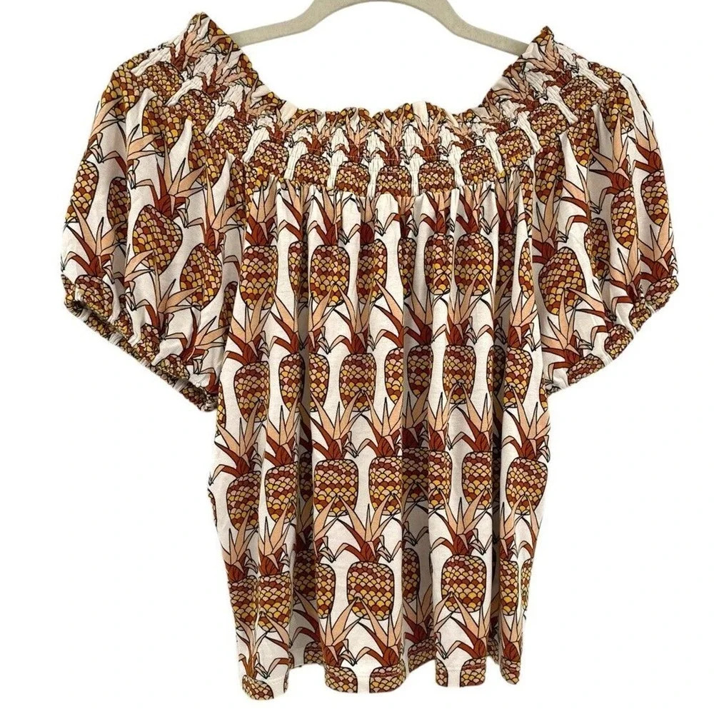 Anthropologie Porridge Printed Pineapple Bow Back Top size Medium Shirt